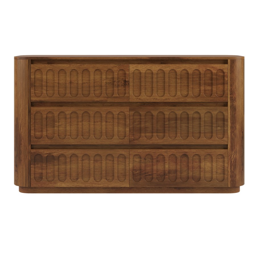 Mango Wood Hand Carved Chest of 6 Drawers – Meena 
