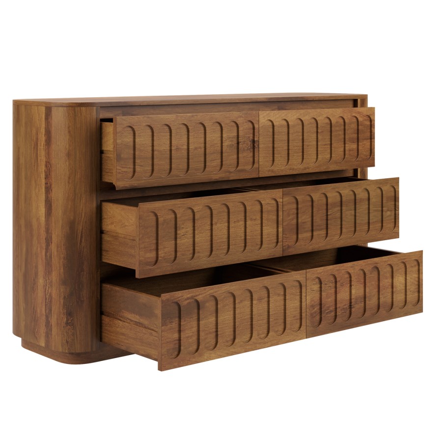 Mango Wood Hand Carved Chest of 6 Drawers – Meena 