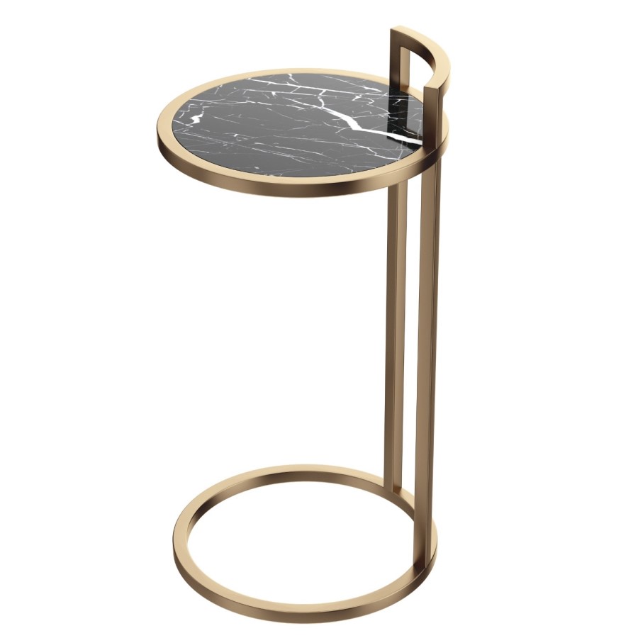 Black Marble Effect Side Table with Gold Metal Base - Meghan