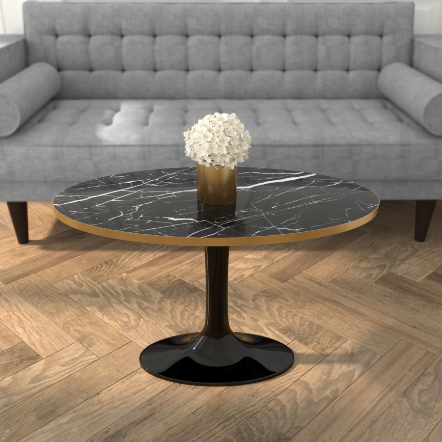 GRADE A1 - Oval Faux Marble Coffee Table in Black & Gold