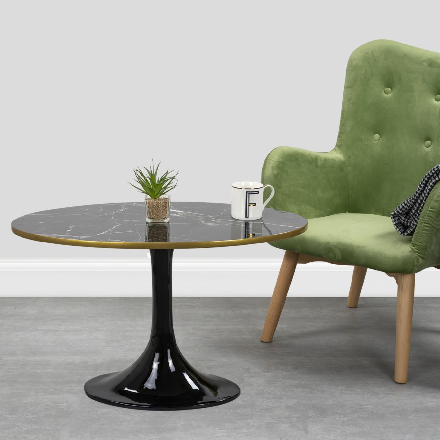 Black Marble Tulip Coffee Table in High Gloss