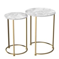 Faux Marble Nest of Tables in White with Gold Metal Bases - Meghan Faux Marble Nest of Tables in White with Gold Metal Bases - Meghan