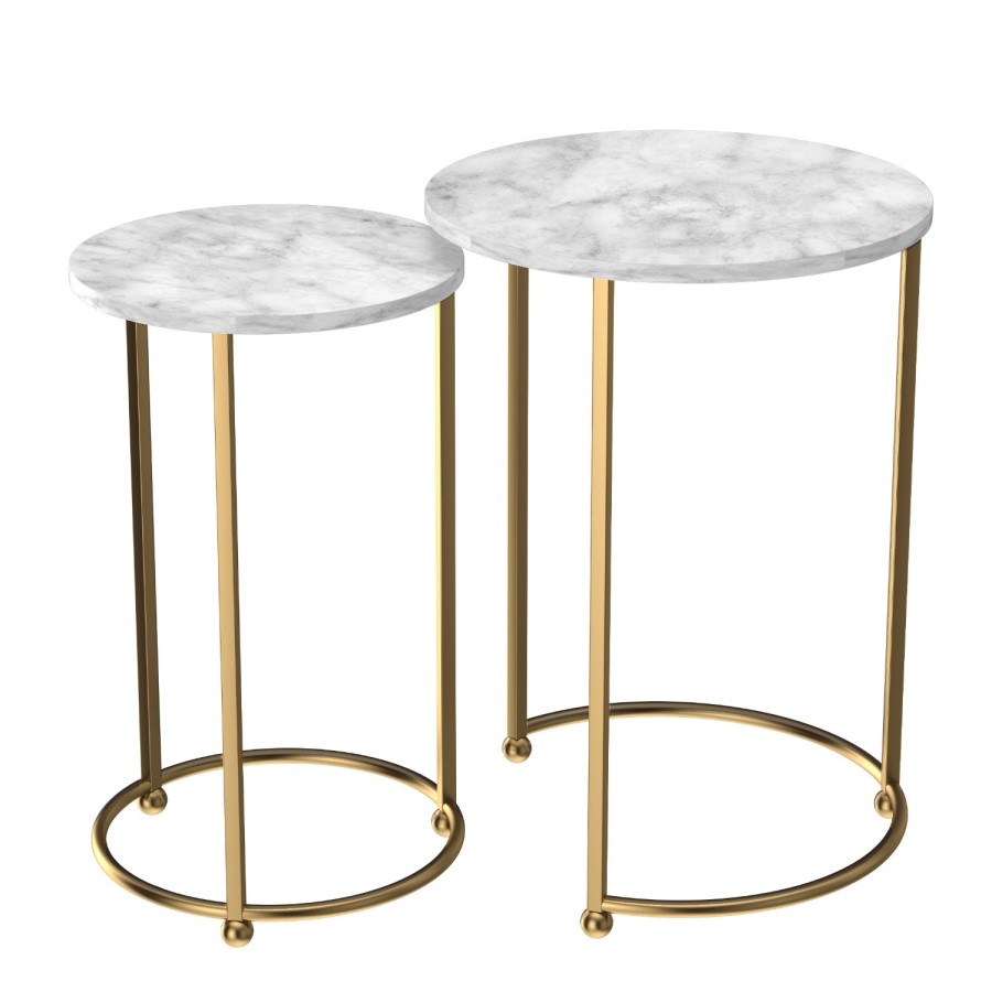 White Marble Effect & Gold  Nest of Tables - Meghan