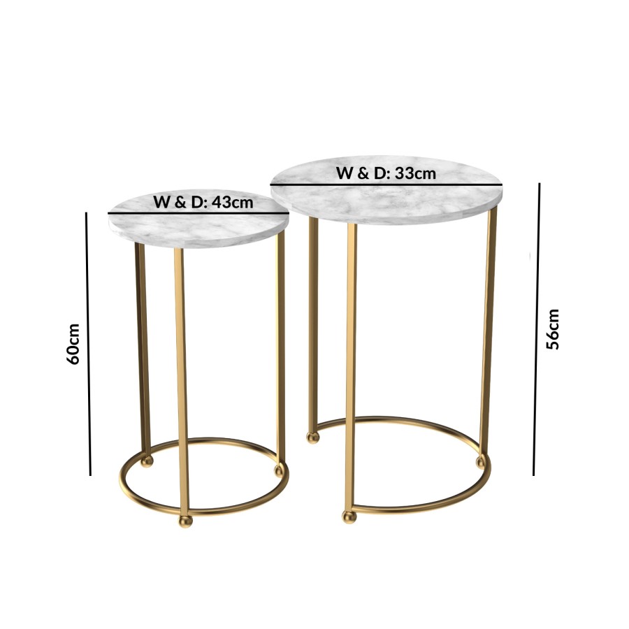 White Marble Effect & Gold  Nest of Tables - Meghan