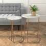 Faux Marble Nest of Tables in White with Gold Metal Bases - Meghan