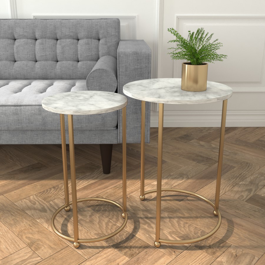 White Marble Effect & Gold  Nest of Tables - Meghan