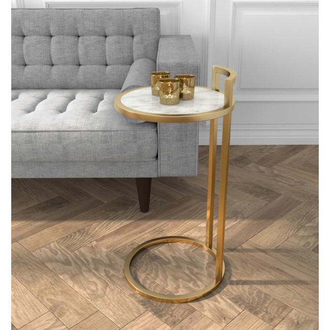 Gold Metal Side Table with White Marble Effect Top