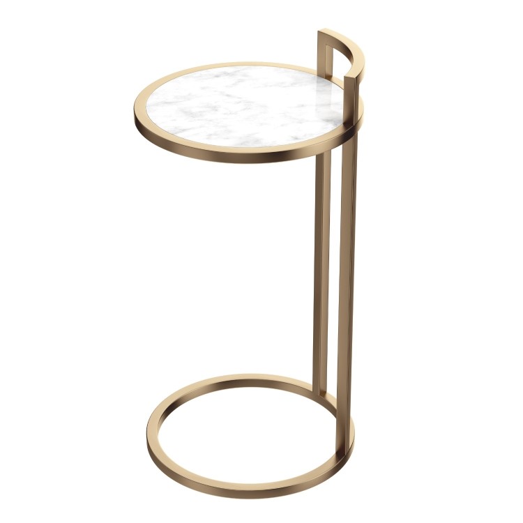 Gold Metal Side Table with White Marble Effect Top