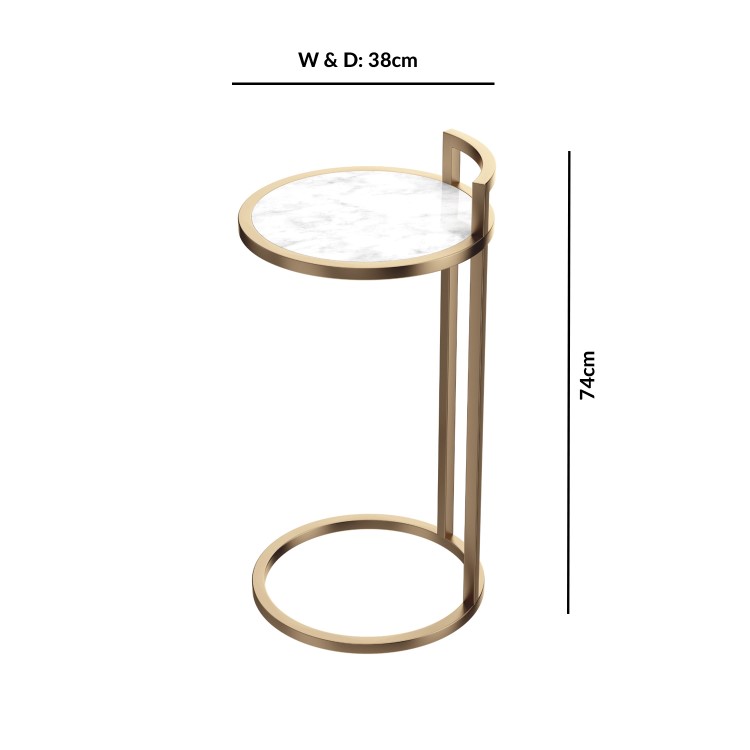 Gold Metal Side Table with White Marble Effect Top