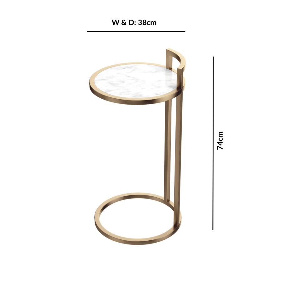 Gold Metal Side Table with White Marble Effect Top