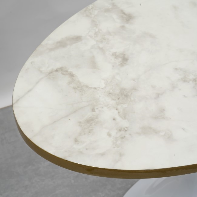 White Marble High Gloss Coffee Table in Oval Tulip Shape