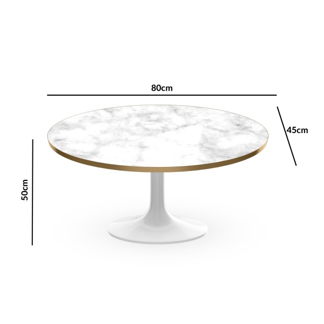 White Marble High Gloss Coffee Table in Oval Tulip Shape