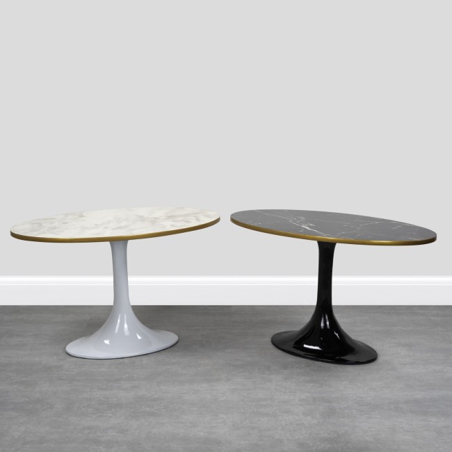 White Marble High Gloss Coffee Table in Oval Tulip Shape