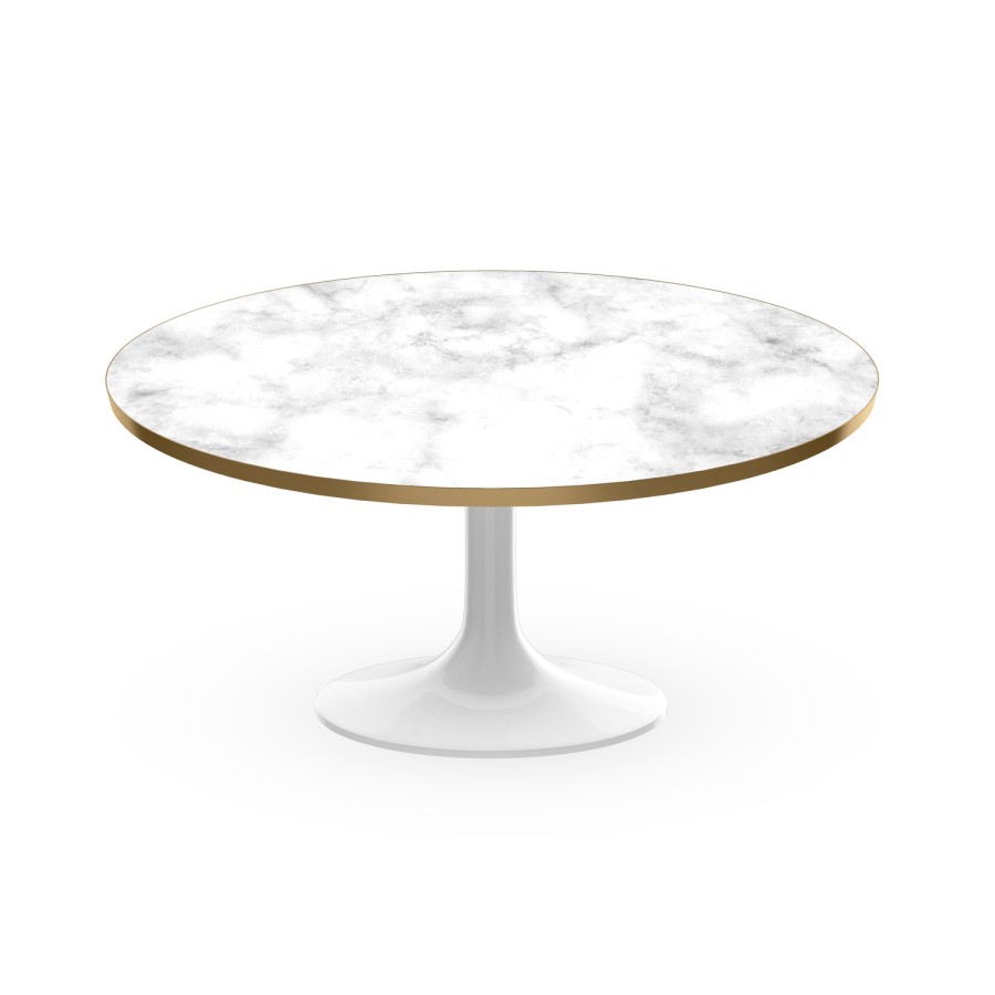 White Marble High Gloss Coffee Table in Oval Tulip Shape