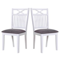 Melbourne Island Pair of White Dining Chairs with Grey Fabric Seat Pad