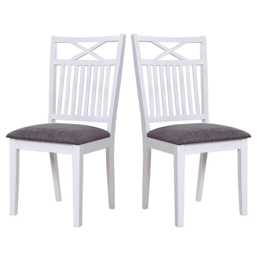 Melbourne Island Pair of White Dining Chairs with Grey Fabric Seat Pad