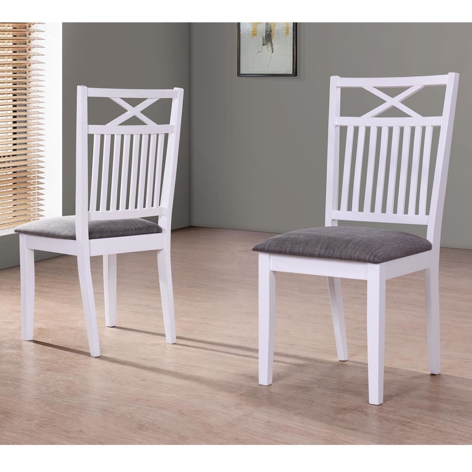 Melbourne Island Pair of White Dining Chairs with Grey Fabric Seat Pad
