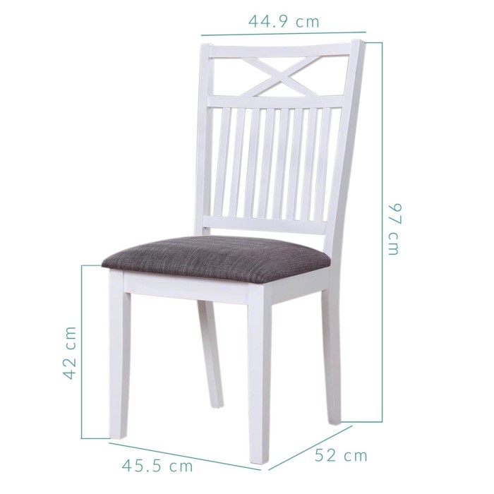 Melbourne Island Pair of White Dining Chairs with Grey Fabric Seat Pad ...