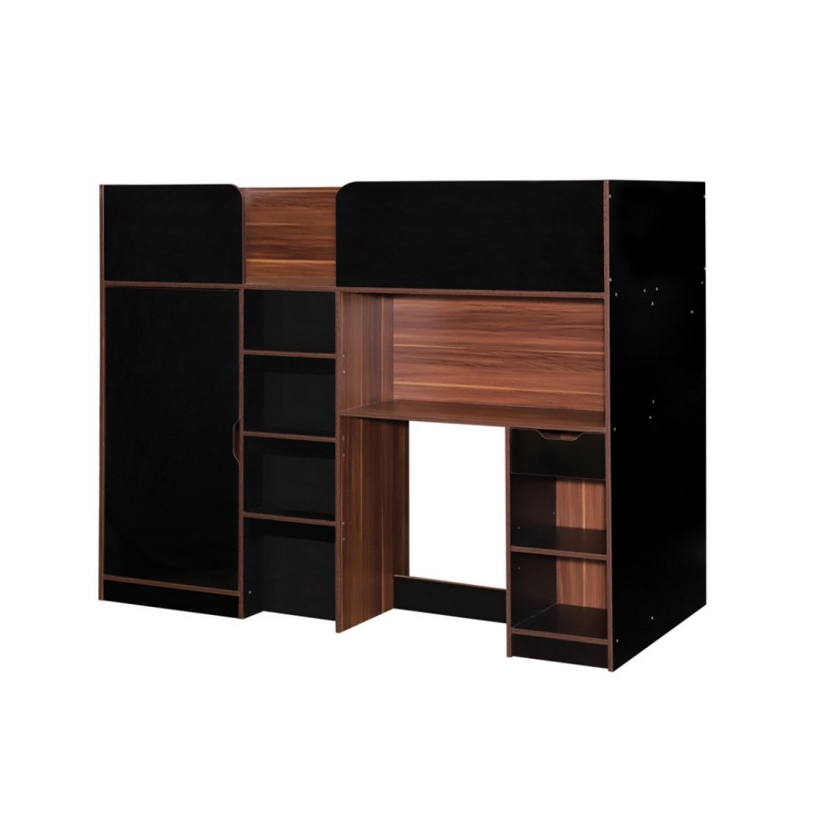 Merlin Single High Sleeper Bed in Black & Walnut