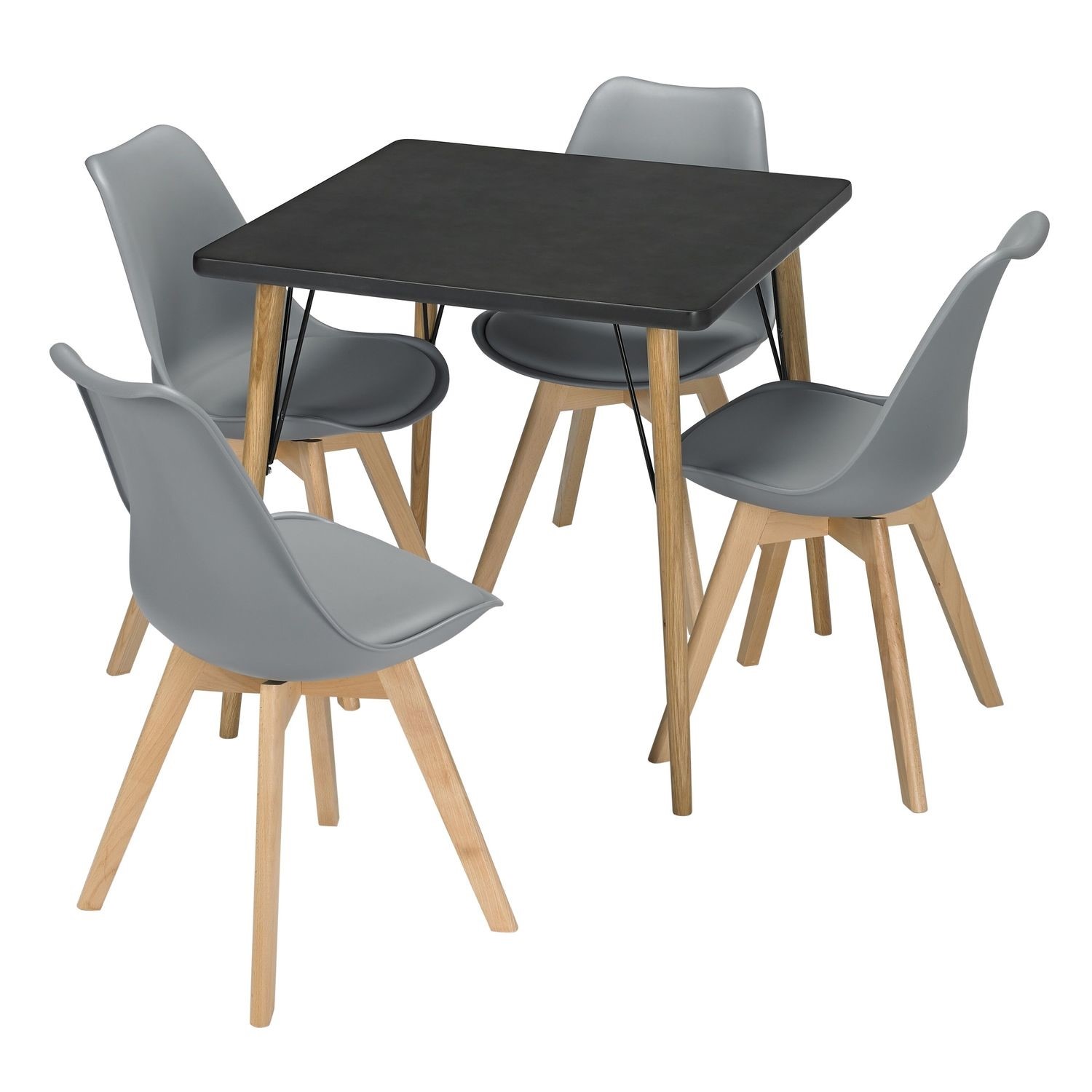 Lpd Mercer Black Faux Concrete Dining Table With 4 Grey Chairs