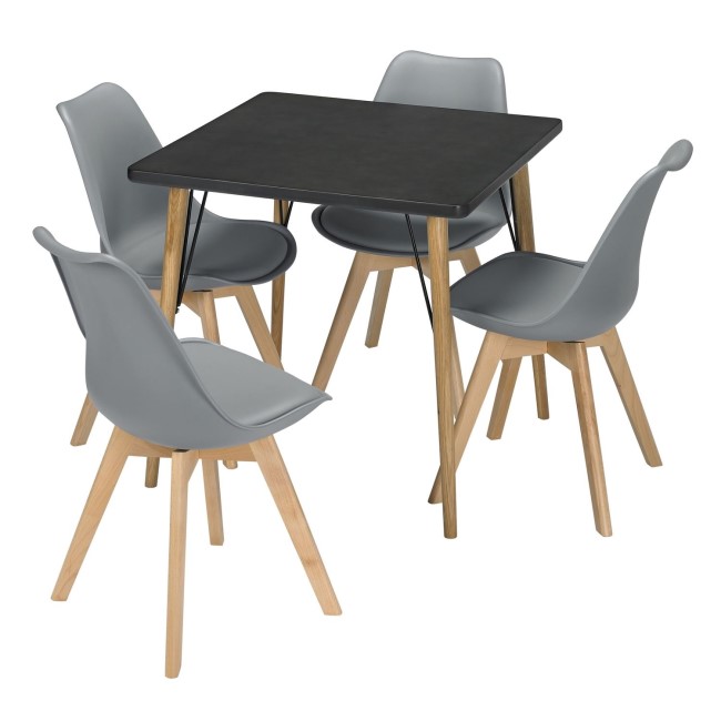 LPD Mercer Black Faux Concrete Dining Table with 4 Grey Chairs 