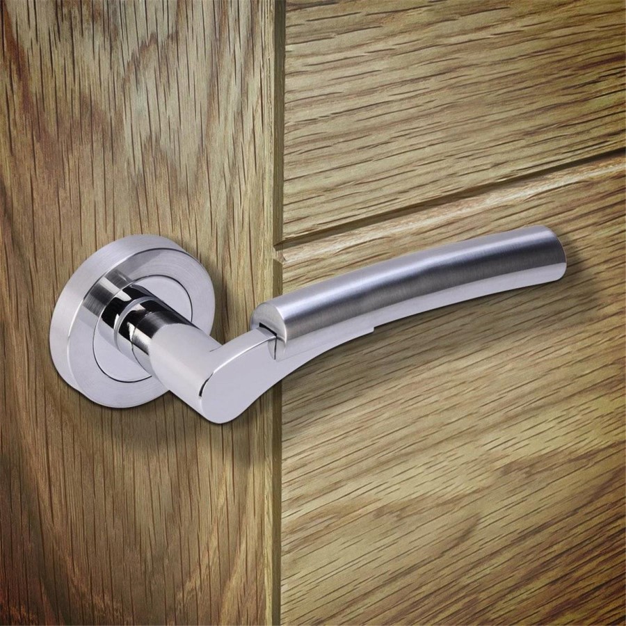 Internal Silver Polished/Satin Chrome Lever Fire Door Handle with Latch and Hinges Pack - 75mm Latch - Meuse - XL Joinery