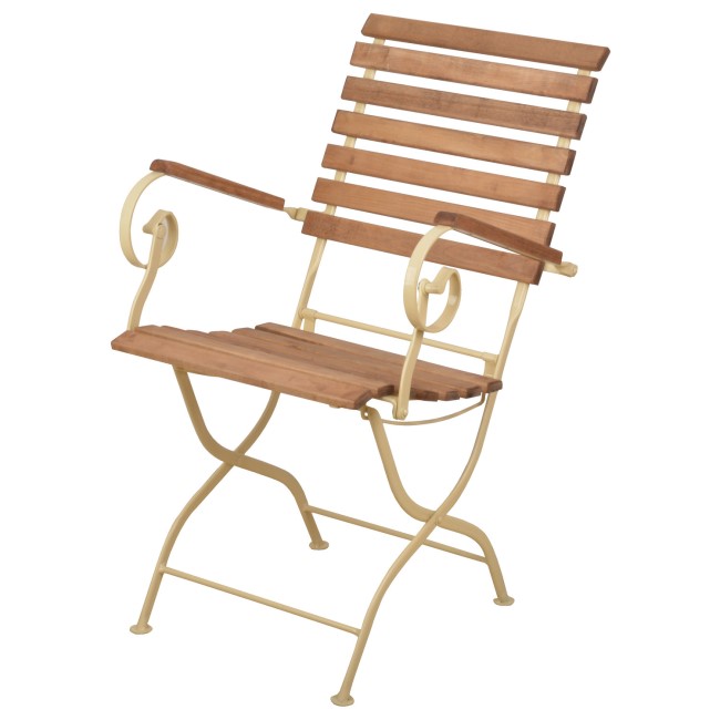 Folding Garden Chair with Cream Metal Frame & Wood Finish