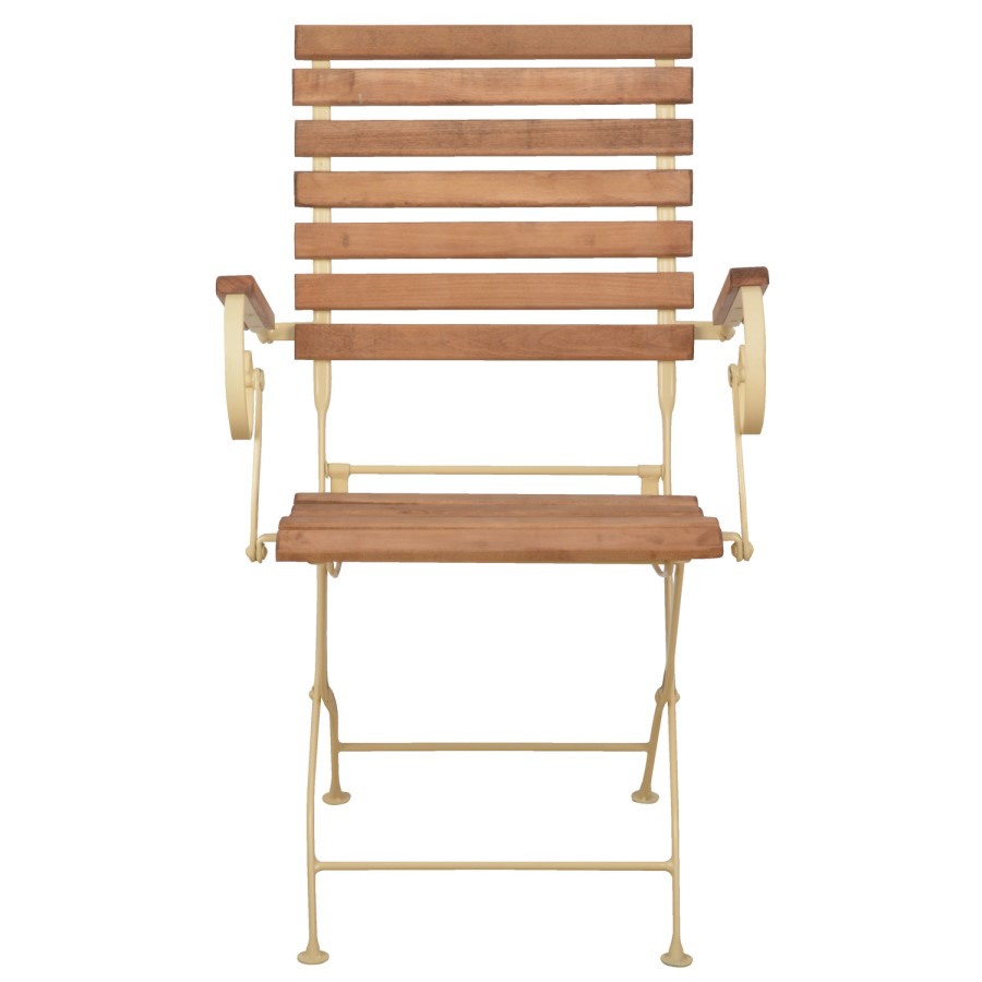 Folding Garden Chair with Cream Metal Frame & Wood Finish