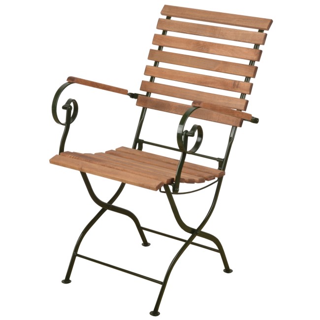 Folding Garden Chair with Green Metal Frame & Wood Finish