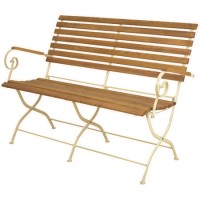 Foldable Garden Bench with Cream Frame & Wood Finish Foldable Garden Bench with Cream Frame & Wood Finish