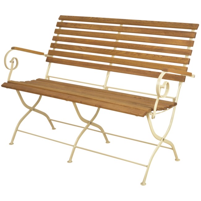 Foldable Garden Bench with Cream Frame & Wood Finish
