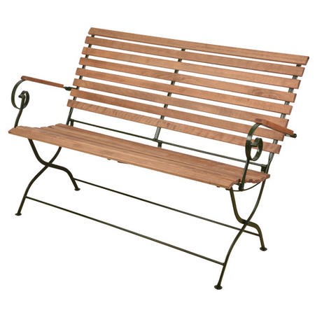 Foldable Garden Bench with Green Frame & Wooden Finish | Furniture123