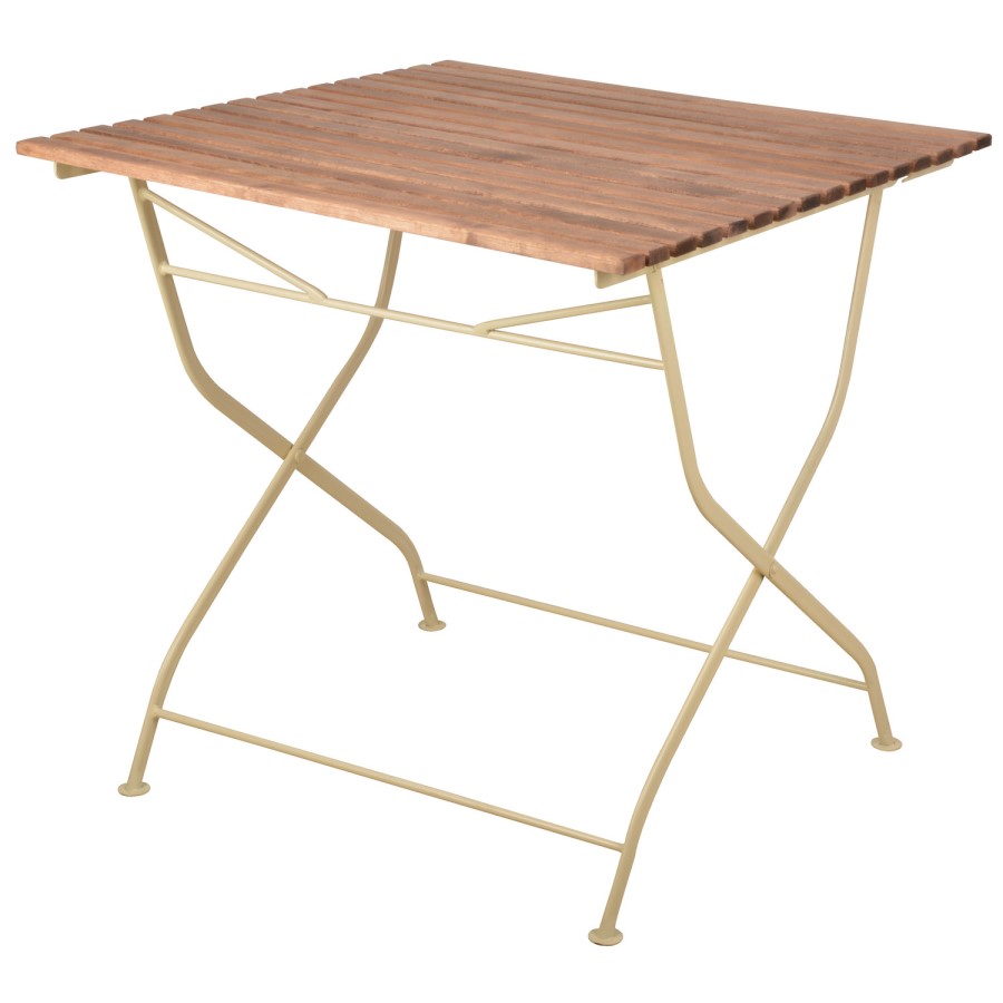 GRADE A1 - Outdoor Folding Wooden Table with Cream Metal Frame