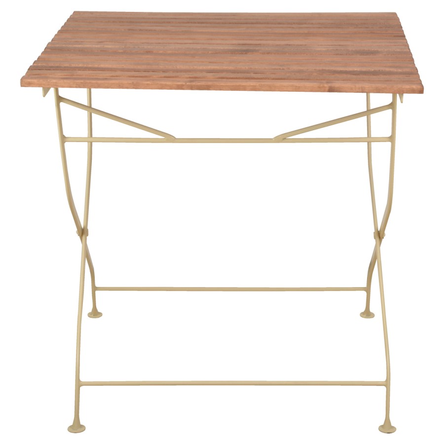 GRADE A1 - Outdoor Folding Wooden Table with Cream Metal Frame