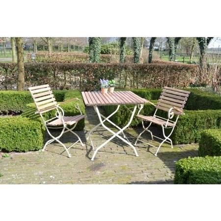 GRADE A1 - Outdoor Folding Wooden Table with Cream Metal Frame