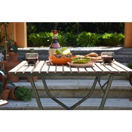 Wooden Outdoor Folding Table with Green Metal Frame