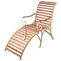 Wooden Garden Lounger with Cream Metal Frame