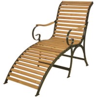 Wooden Garden Lounger with Green Metal Frame