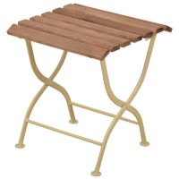 Folding Outdoor Side Table in Wood with Cream Metal Frame