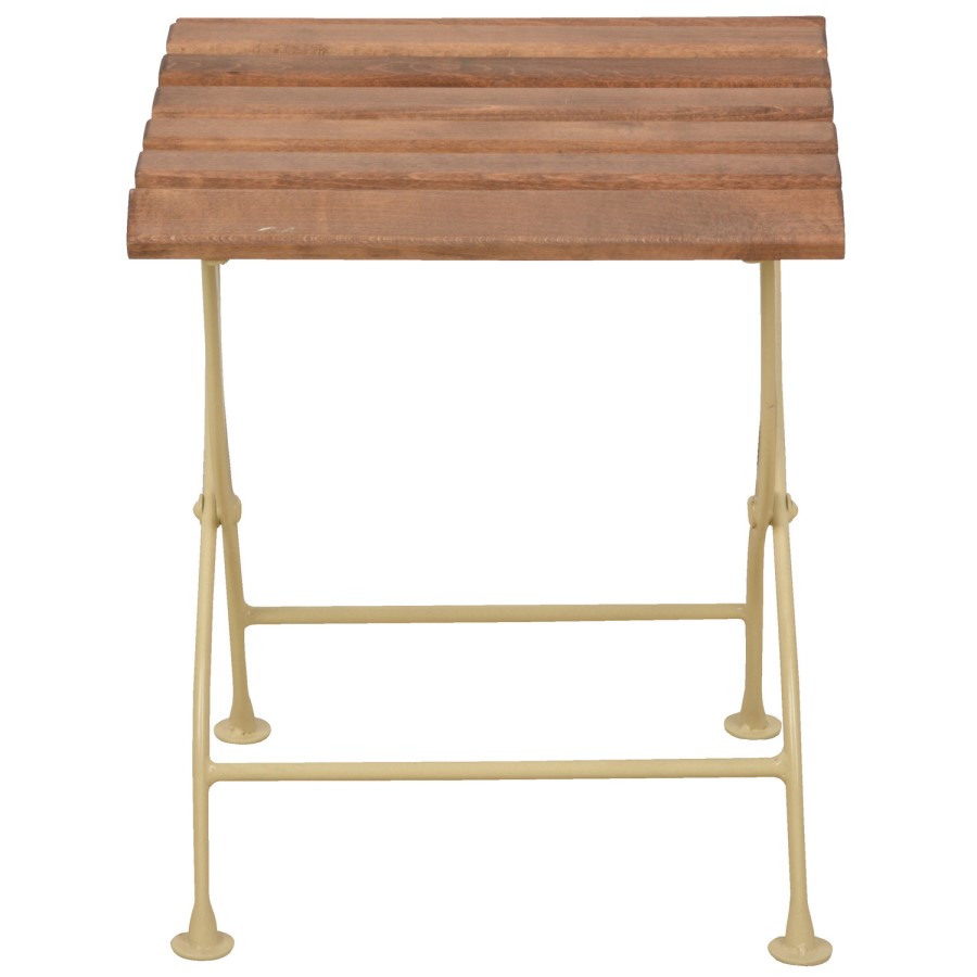 Folding Outdoor Side Table in Wood with Cream Metal Frame