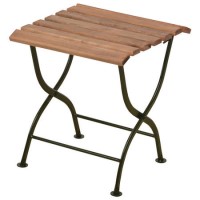 Folding Garden Side Table in Wood with Green Metal Frame