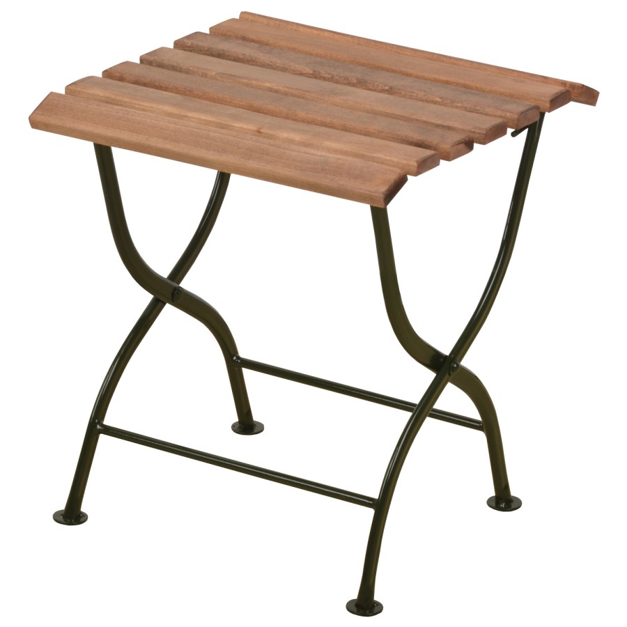 Folding Garden Side Table in Wood with Green Metal Frame