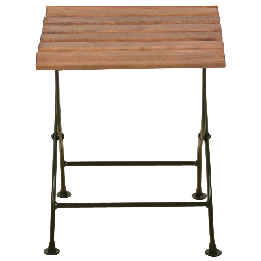 Folding Garden Side Table in Wood with Green Metal Frame
