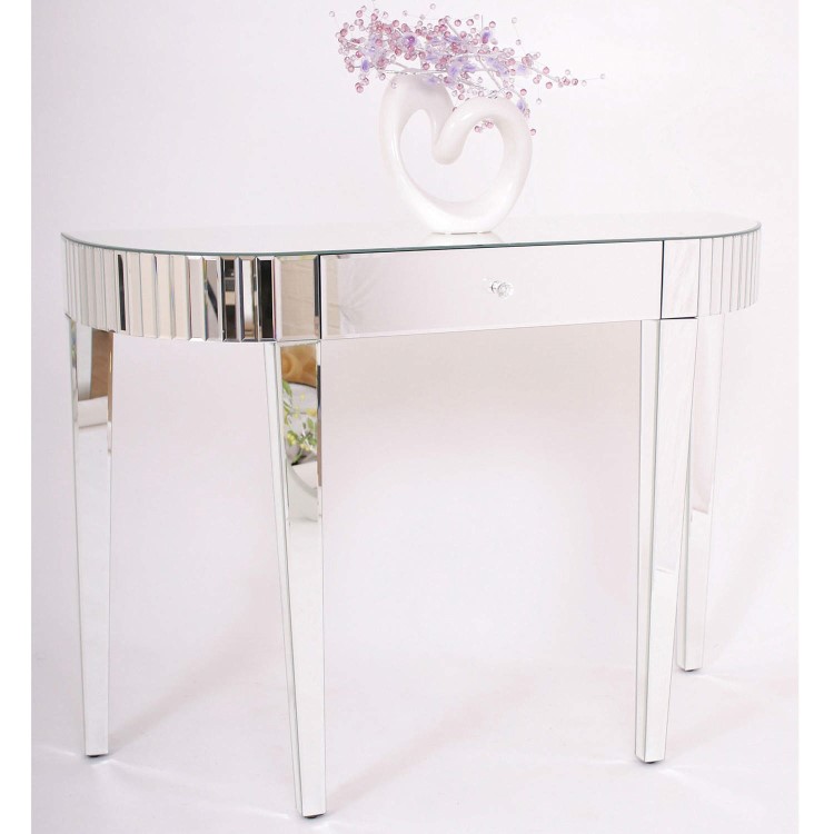 Venice Half Moon 1 Drawer Mirrored Console Table 