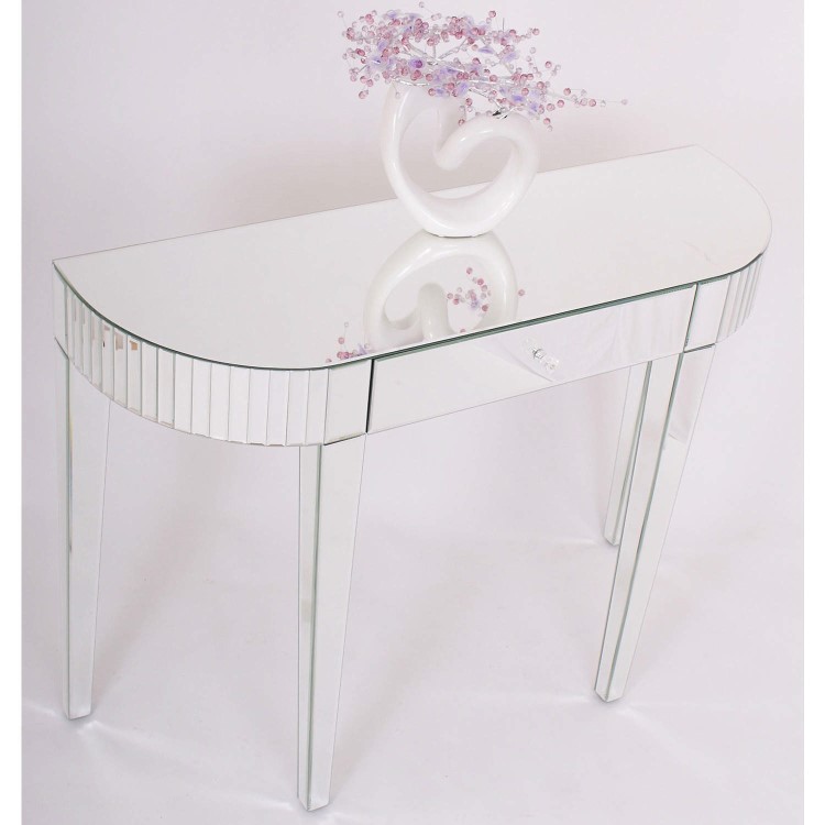 Venice Half Moon 1 Drawer Mirrored Console Table 