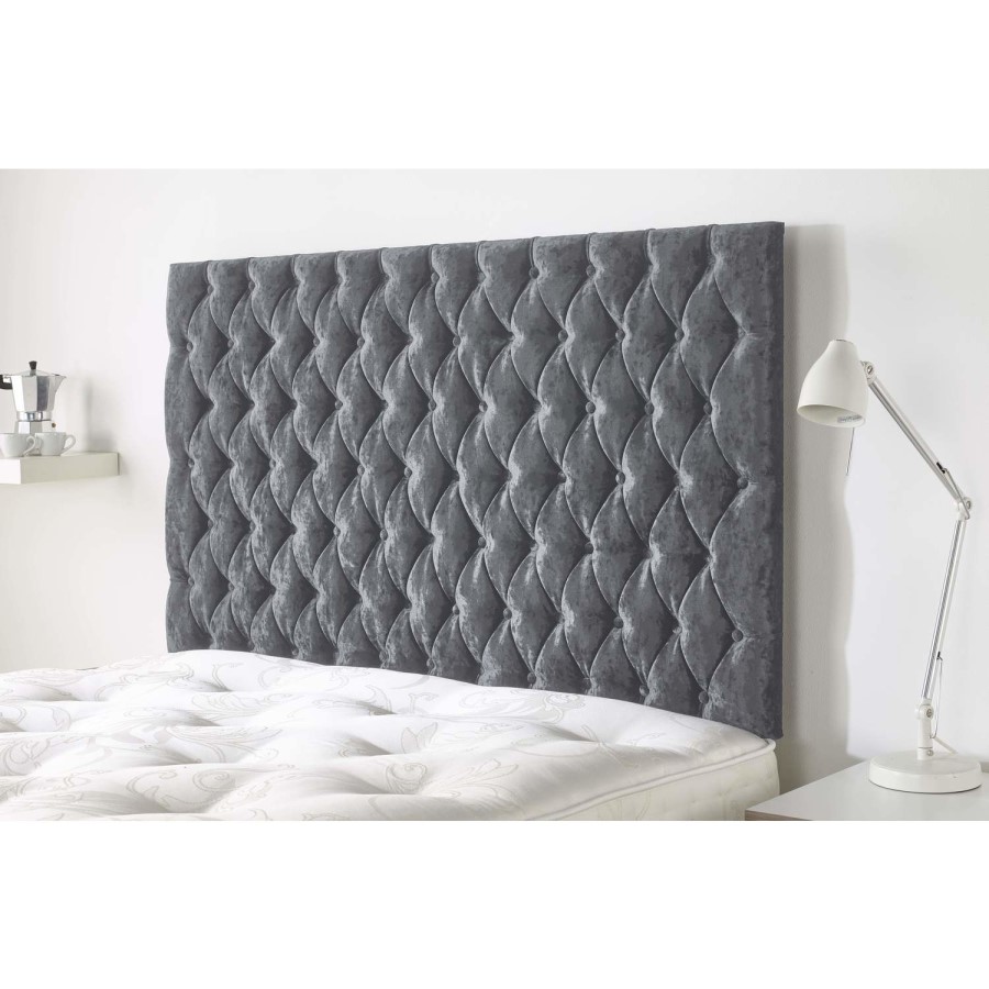 King Size Grey Velvet Chesterfield Headboard - Ladybower