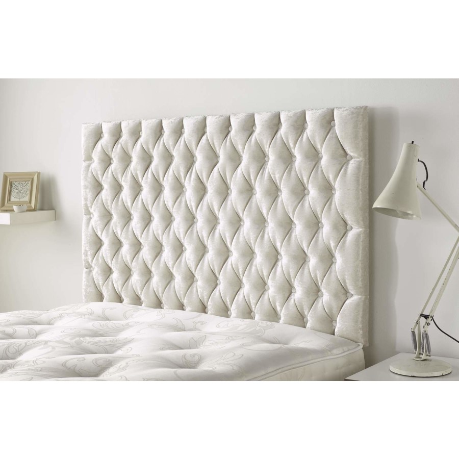 King Size White Velvet Chesterfield Headboard - Ladybower