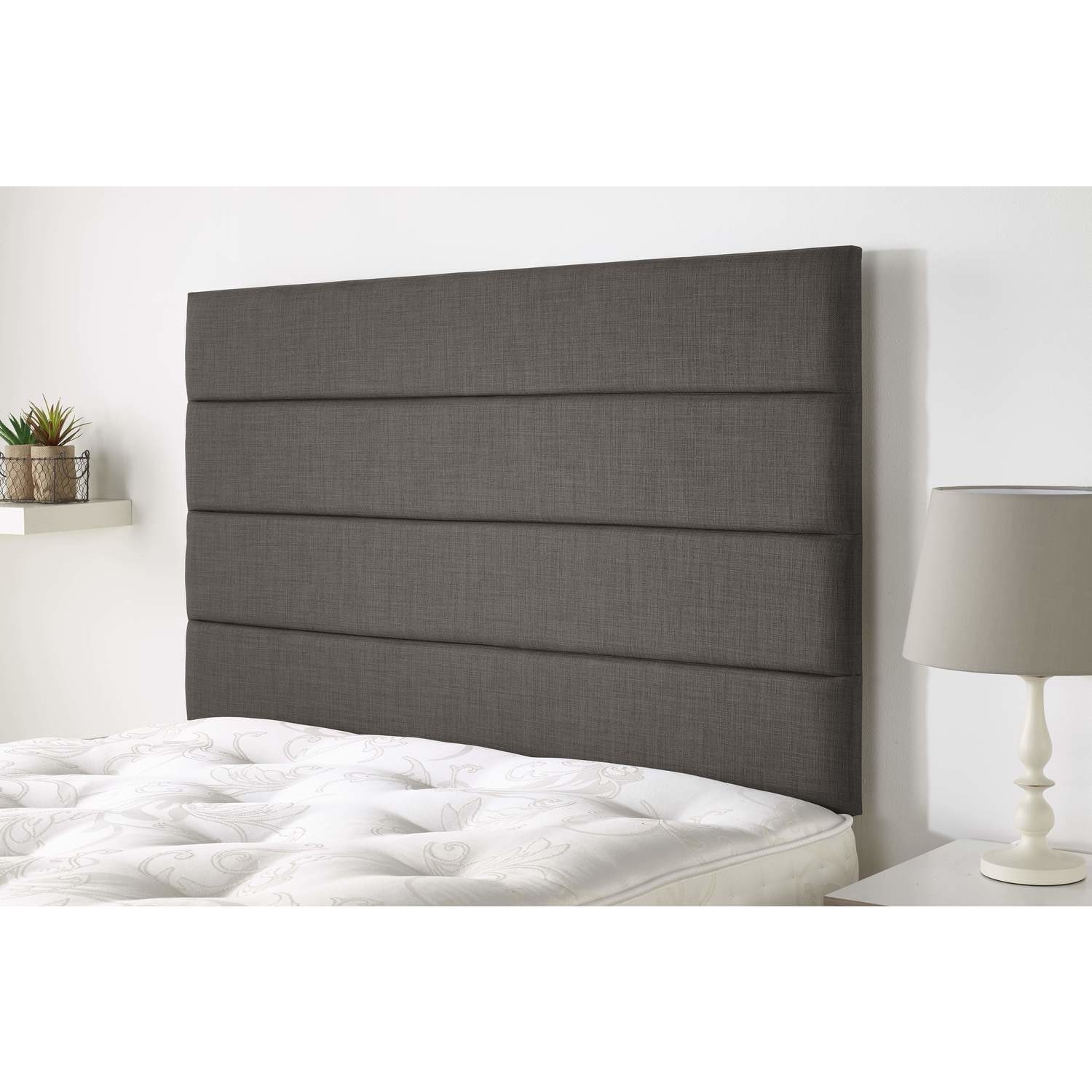 Photo of Double dark grey linen fabric stripe headboard - langmere