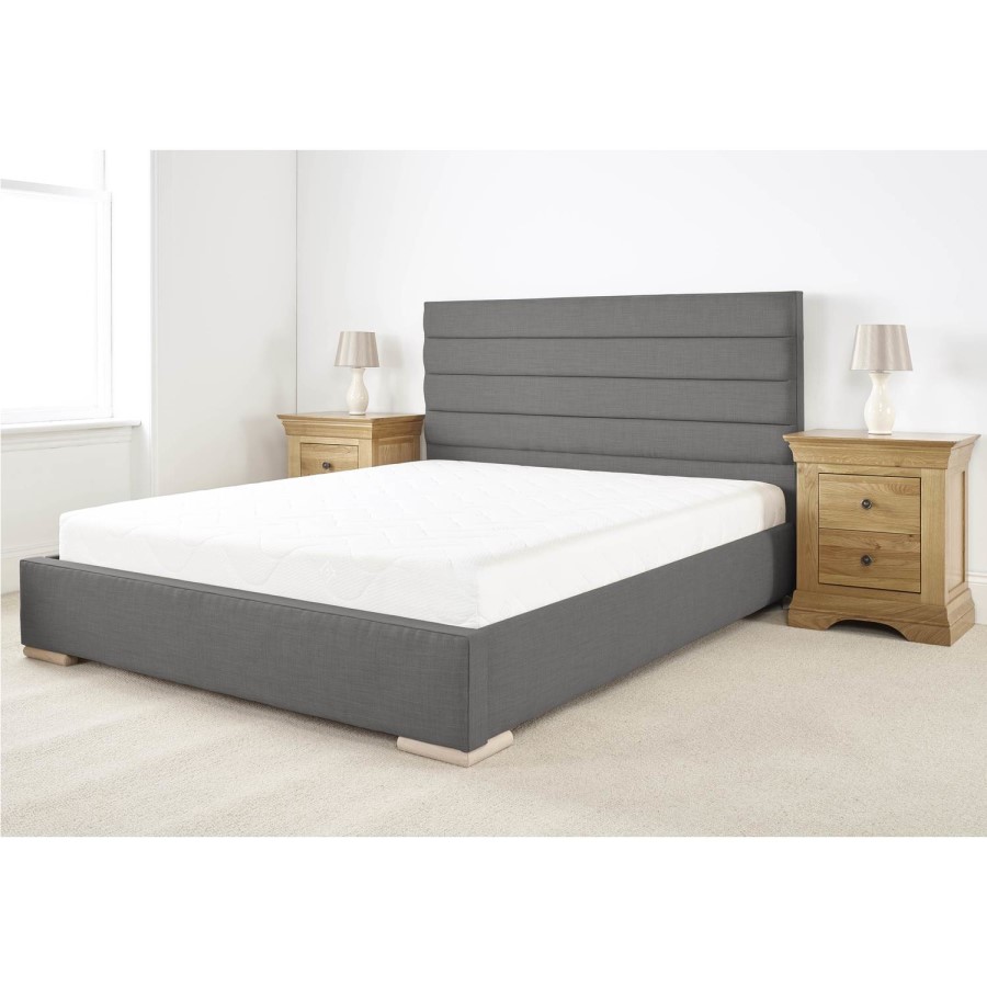 Edsfield King Size Bed Frame in Slate Weave Textured Linen Fabric 