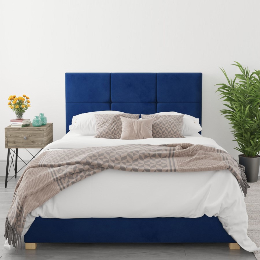 Navy Blue Velvet Double Ottoman Bed - Farringdon - Aspire